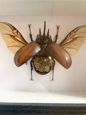 Steampunk Rhinoceros Beetle Wall Art - Brown & Gold
